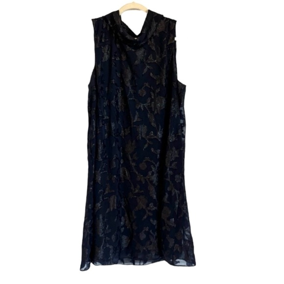 Dresses & Skirts - Navy blue embellished overlay sleeveless cowl neck shift dress, super flattering